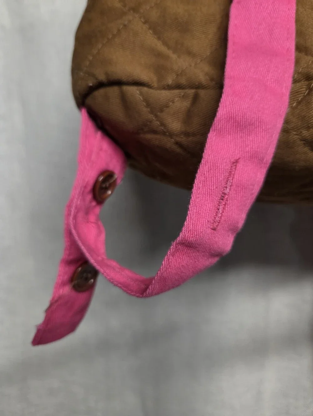 Kids Brown Quilted Backpack with Pink Accents and Owl Appliqué